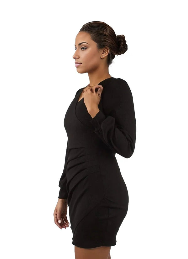 Pleated Puff Long Sleeve Mini Dress