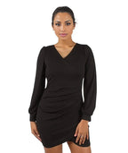 Pleated Puff Long Sleeve Mini Dress XD21
