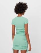 Pleated Ribbed Knitted Drawstring Mini Dress XD21