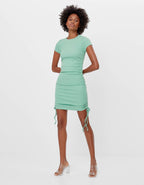 Pleated Ribbed Knitted Drawstring Mini Dress XD21