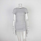 Pleated Ribbed Knitted Drawstring Mini Dress XD21