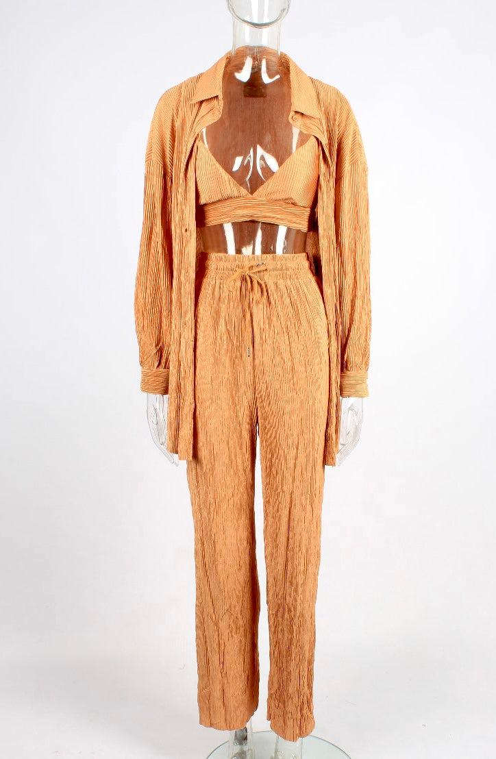Pleated three piece suit set XD21