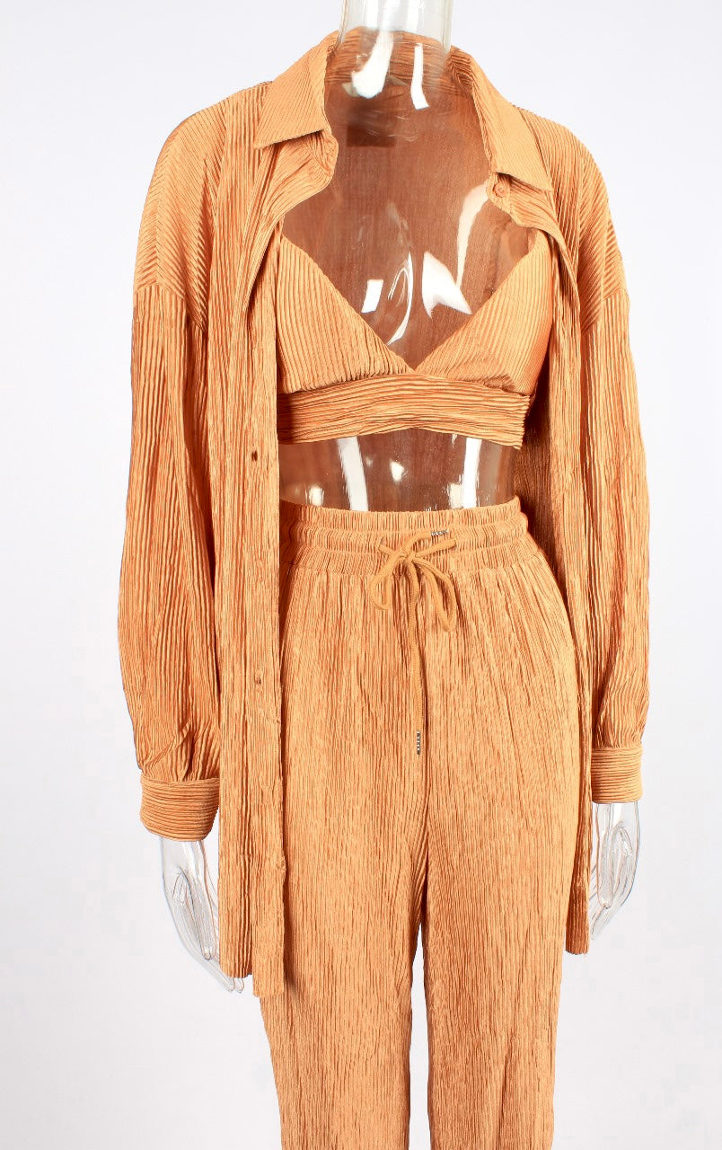 Pleated three piece suit set XD21
