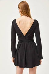 Plunged V Neck Long Sleeve Mini Dress XD21