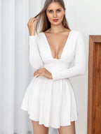 Plunged V Neck Long Sleeve Mini Dress XD21