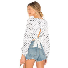 Polka Dot Crop Top Puff Sleeve