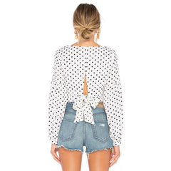 Polka Dot Crop Top Puff Sleeve