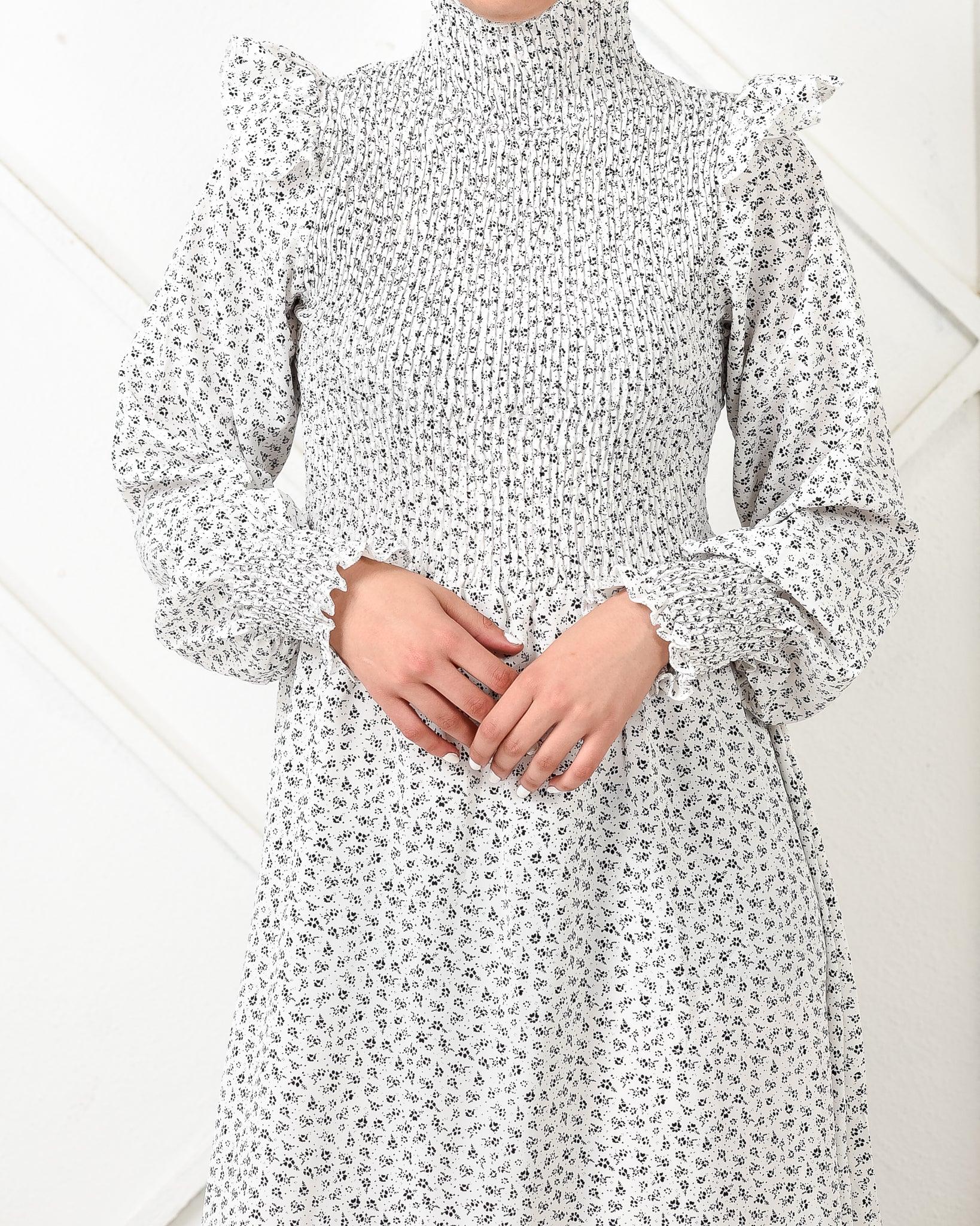 Polka dot frill sleeve maxi dress - XD21