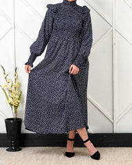 Polka dot frill sleeve maxi dress - XD21