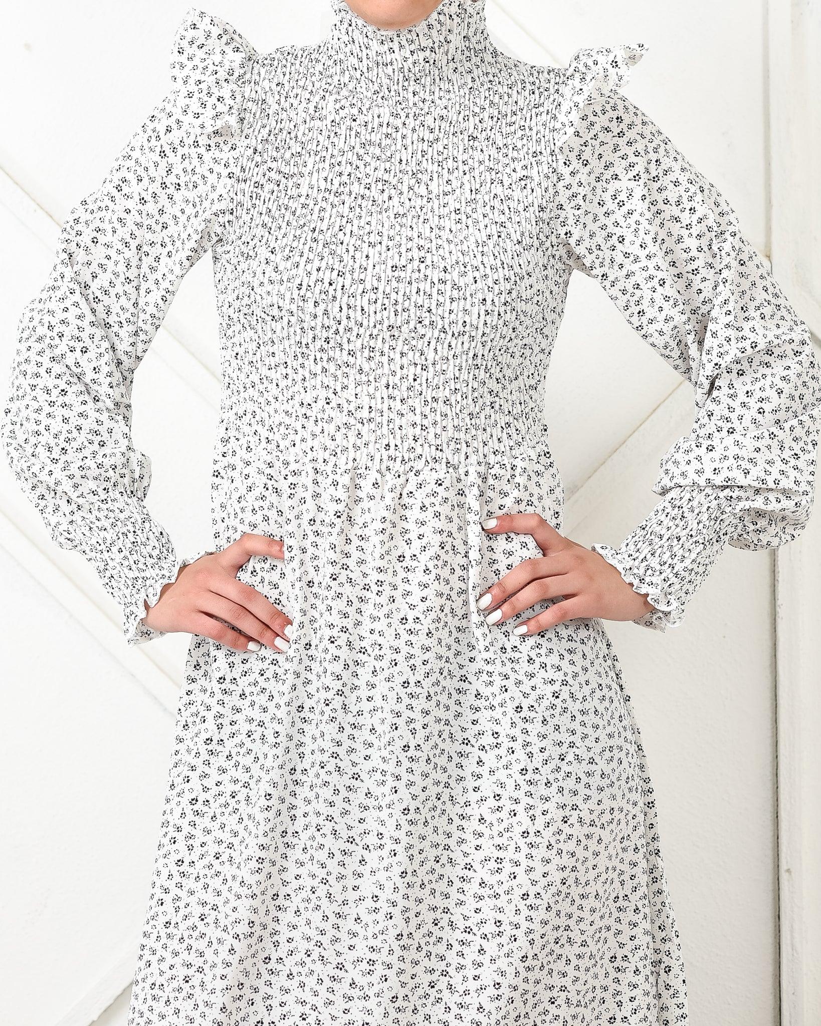 Polka dot frill sleeve maxi dress - XD21