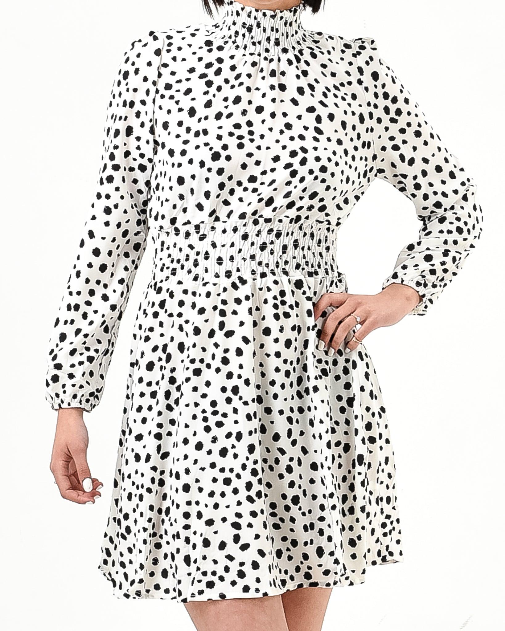 Polka dot mini dress elastic waist - XD21