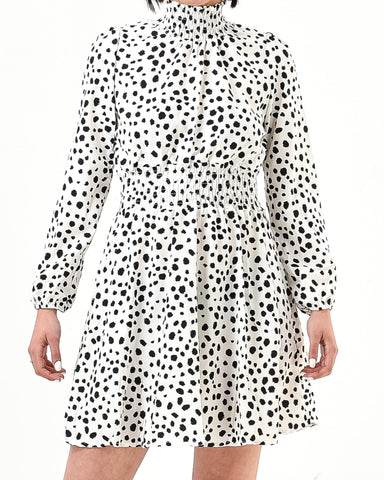 Polka dot mini dress elastic waist - XD21