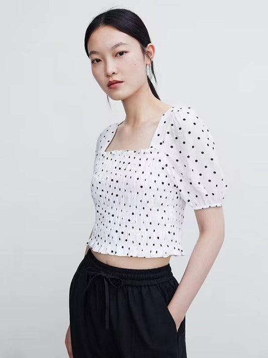 polka dot spliced puff short sleeve - XD21