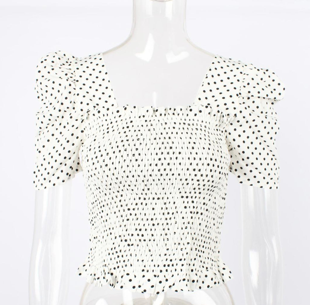 polka dot spliced puff short sleeve - XD21