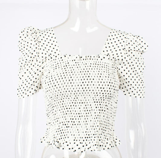 polka dot spliced puff short sleeve - XD21