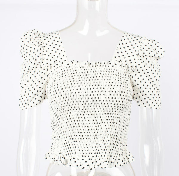 Polka dot spliced puff short sleeve
