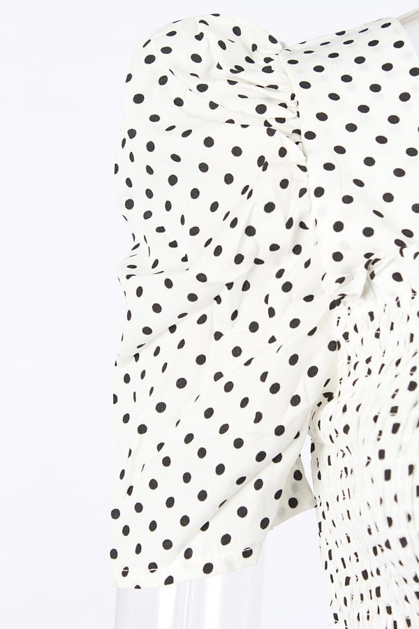 Polka dot spliced puff short sleeve