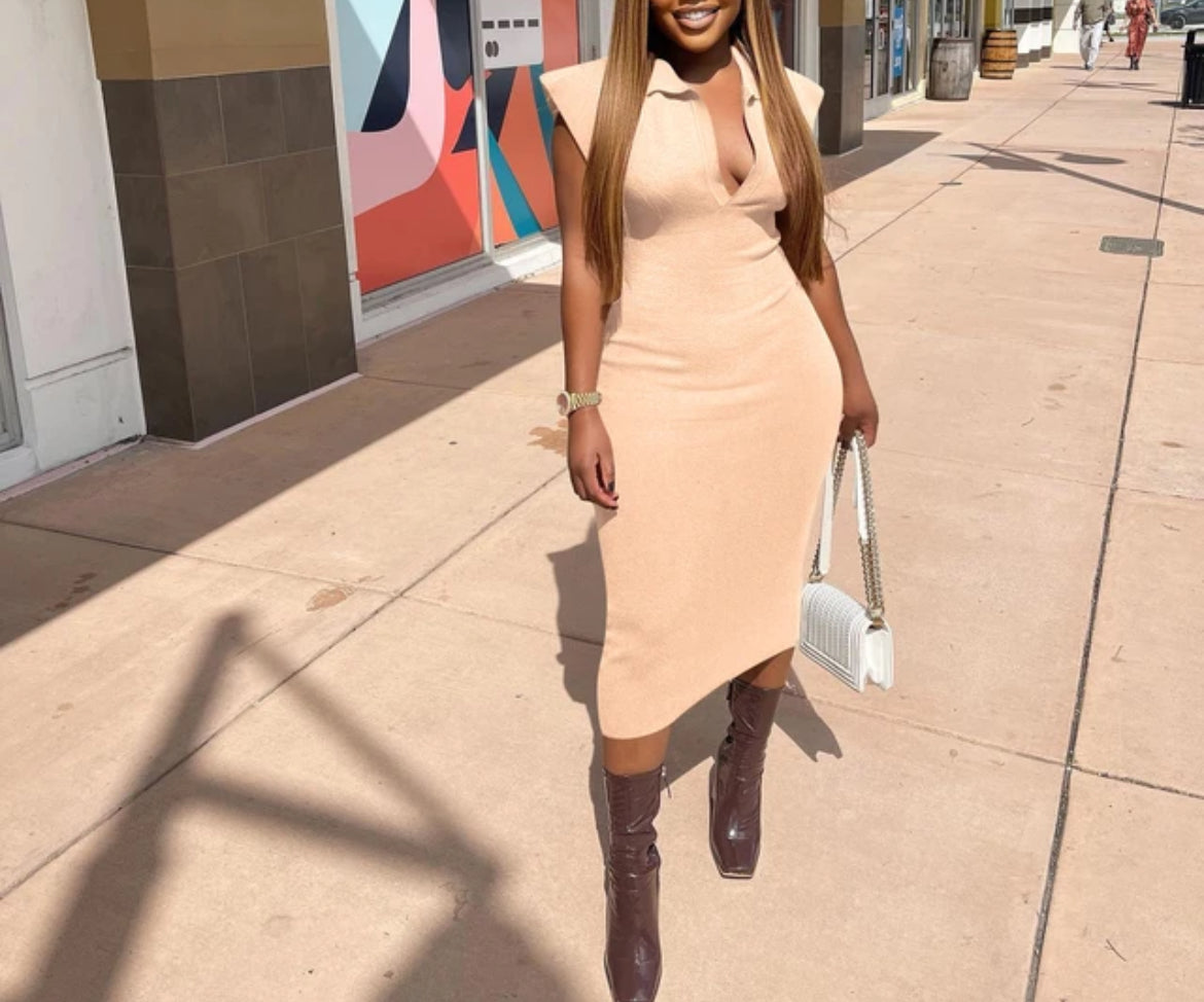 Polo Short Sleeve Bodycon Midi Dress XD21