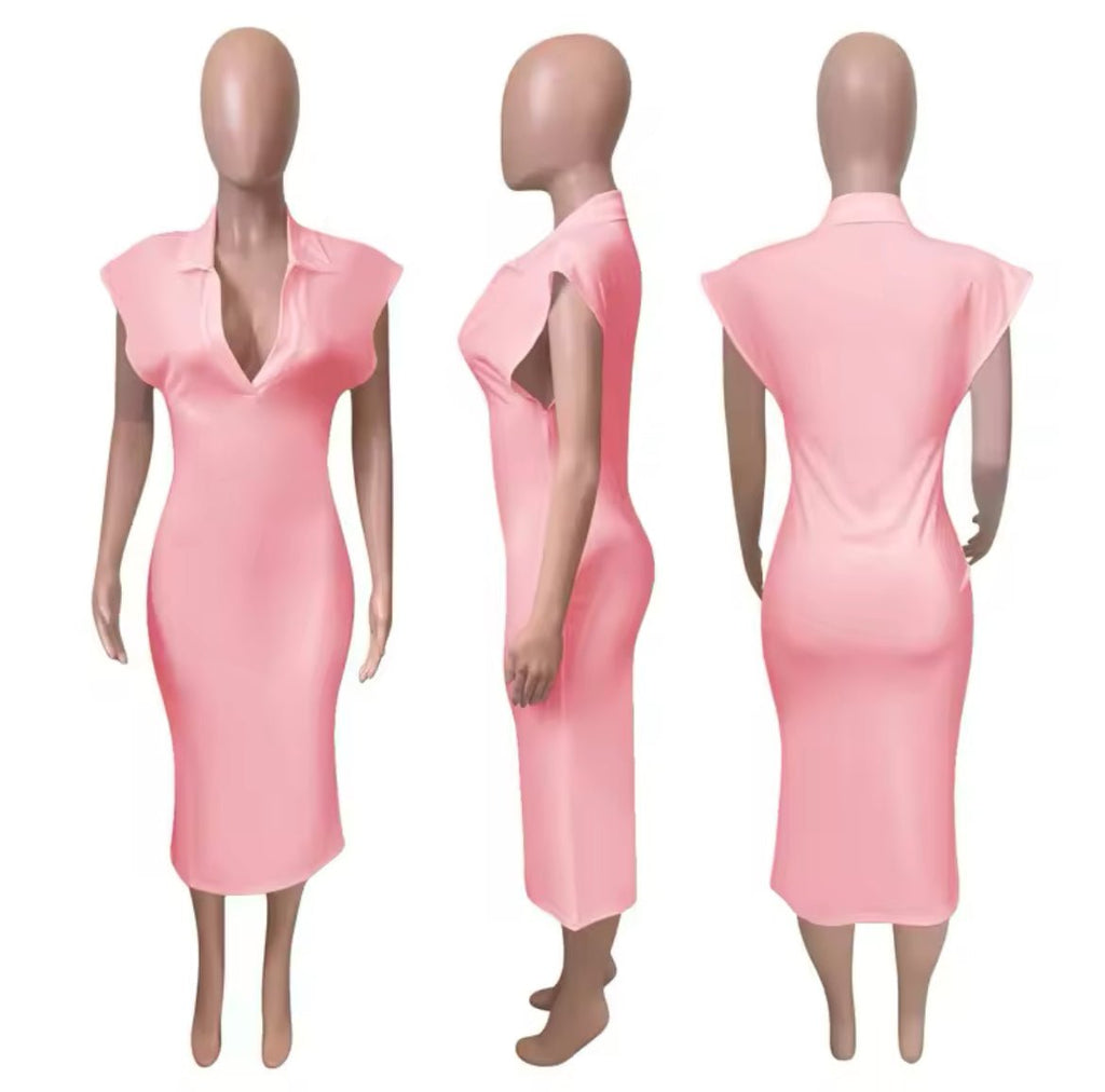 Polo Short Sleeve Bodycon Midi Dress XD21