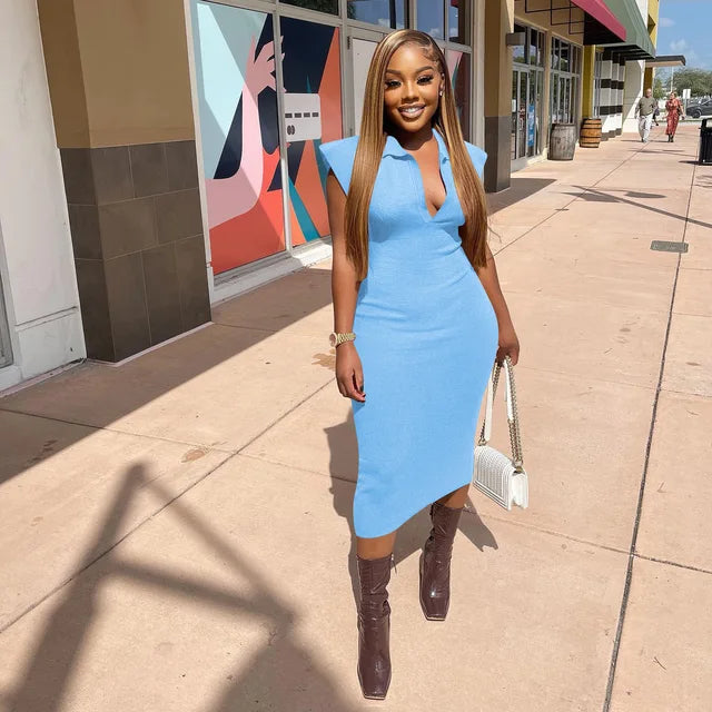 Polo Short Sleeve Bodycon Midi Dress XD21