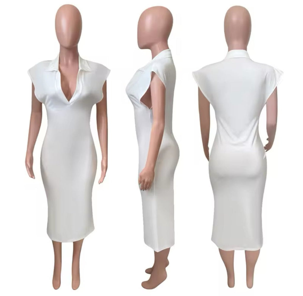 Polo Short Sleeve Bodycon Midi Dress XD21