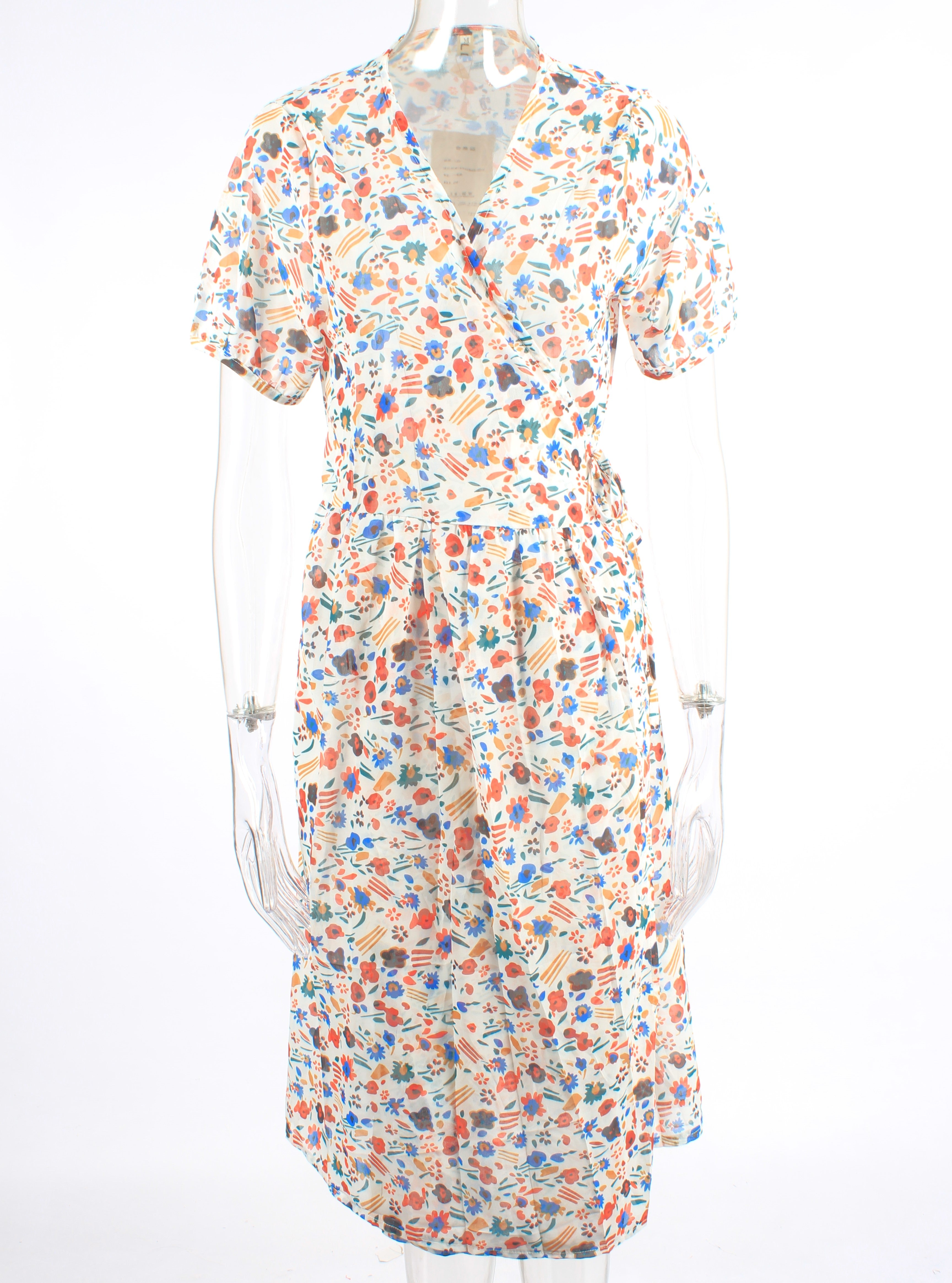 Print Ruffle Tie Side Wrap Printed Dress XD21