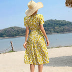 Print Ruffle Tie Side Wrap Printed Dress XD21