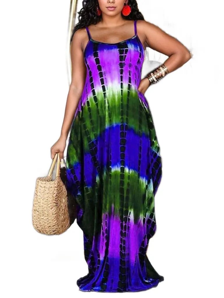 Printed Casual Vacation Style Cami Maxi Dress XD21