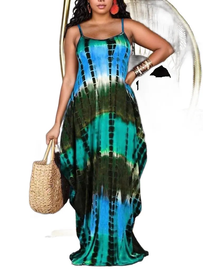 Printed Casual Vacation Style Cami Maxi Dress XD21