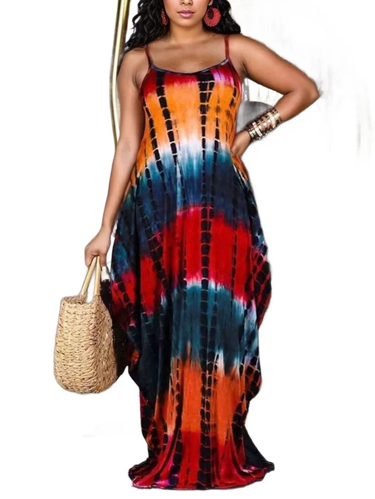 Printed Casual Vacation Style Cami Maxi Dress XD21