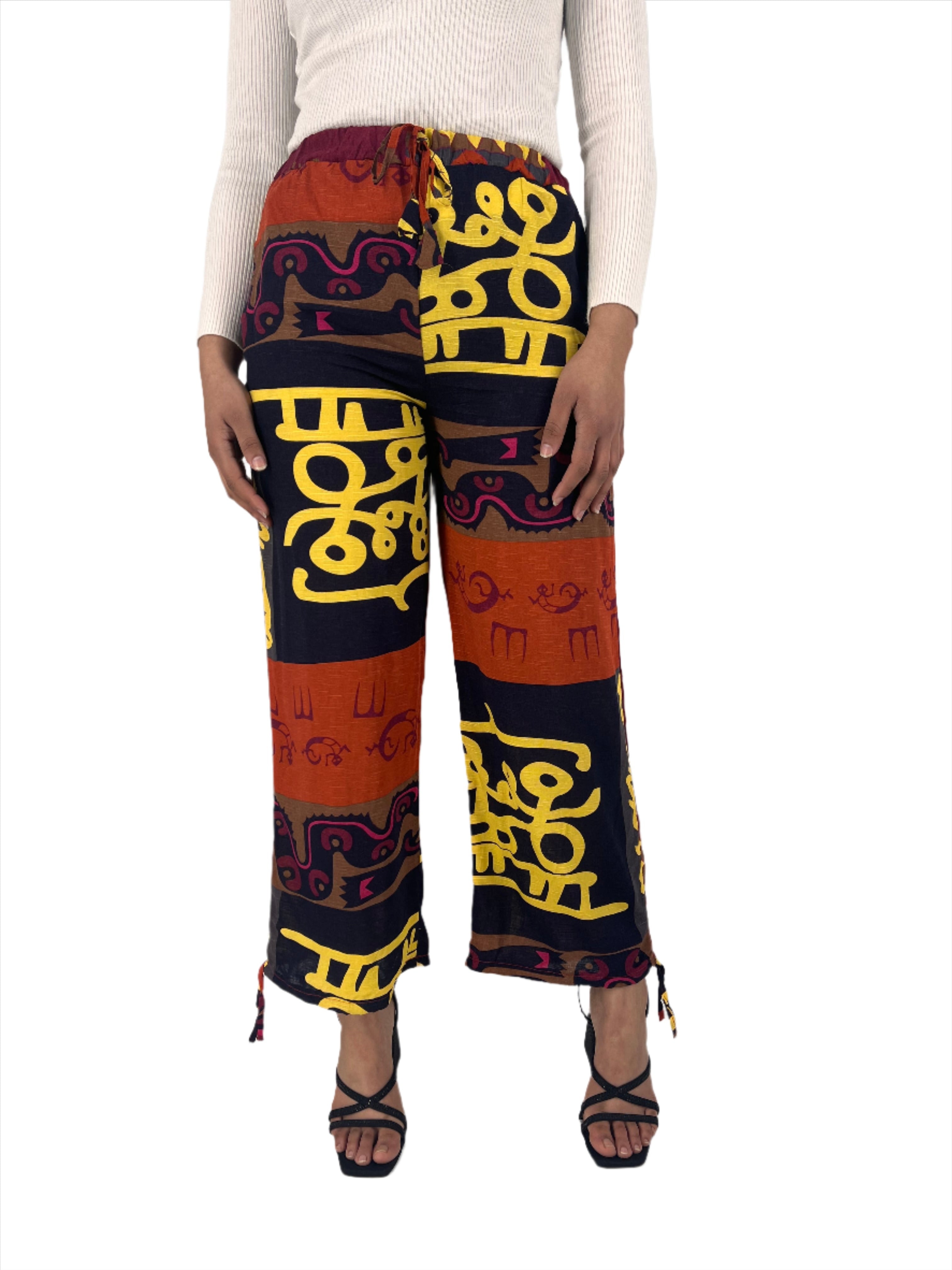 Printed Drawstring Pattern Loose Pants XD21