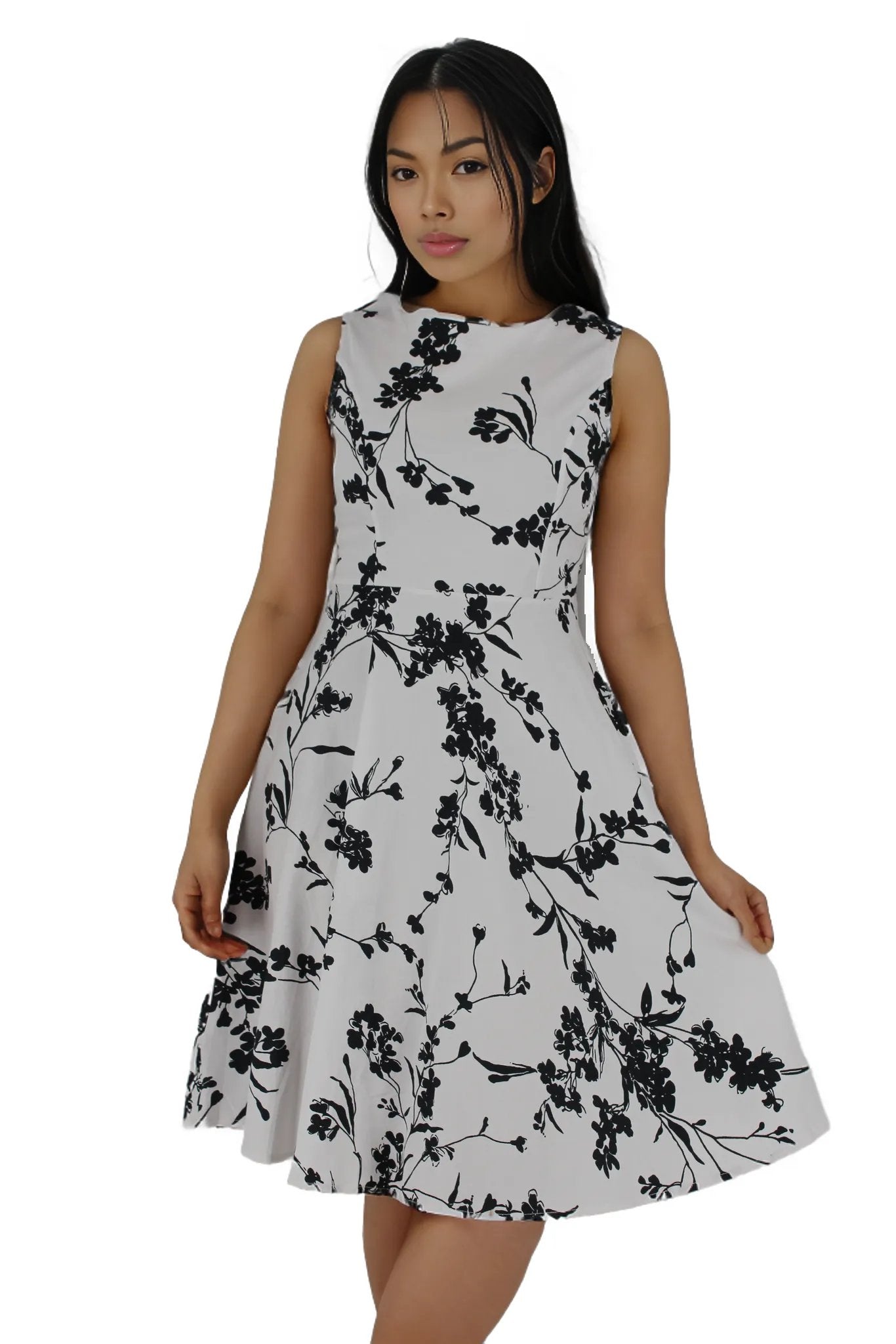 Printed High Neck Sleeveless Dress No Belt XD21