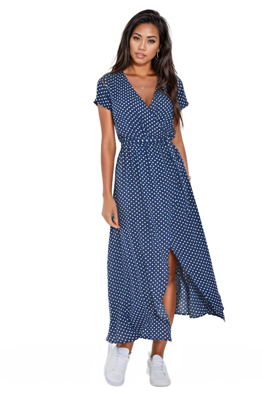 Printed Maxi Dress V Neck No Belt Slit Dress XD21