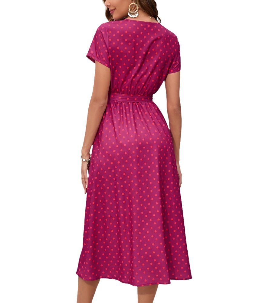 Printed Maxi Dress V Neck No Belt Slit Dress XD21