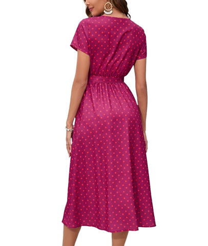 Printed Maxi Dress V Neck No Belt Slit Dress XD21