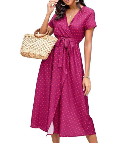 Printed Maxi Dress V Neck No Belt Slit Dress XD21