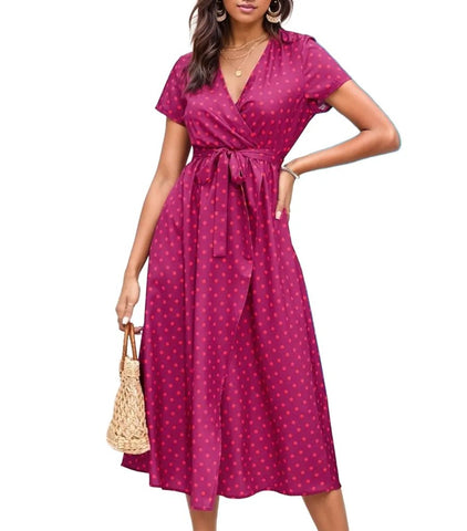 Printed Maxi Dress V Neck No Belt Slit Dress XD21