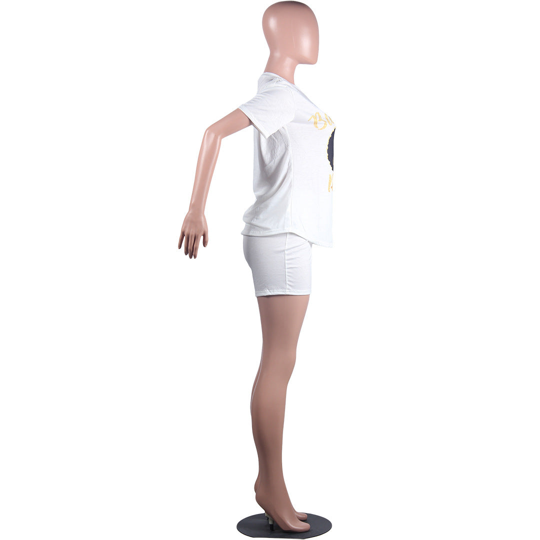 Printed Sports T-Shirt And Cycle Shorts Set XD21