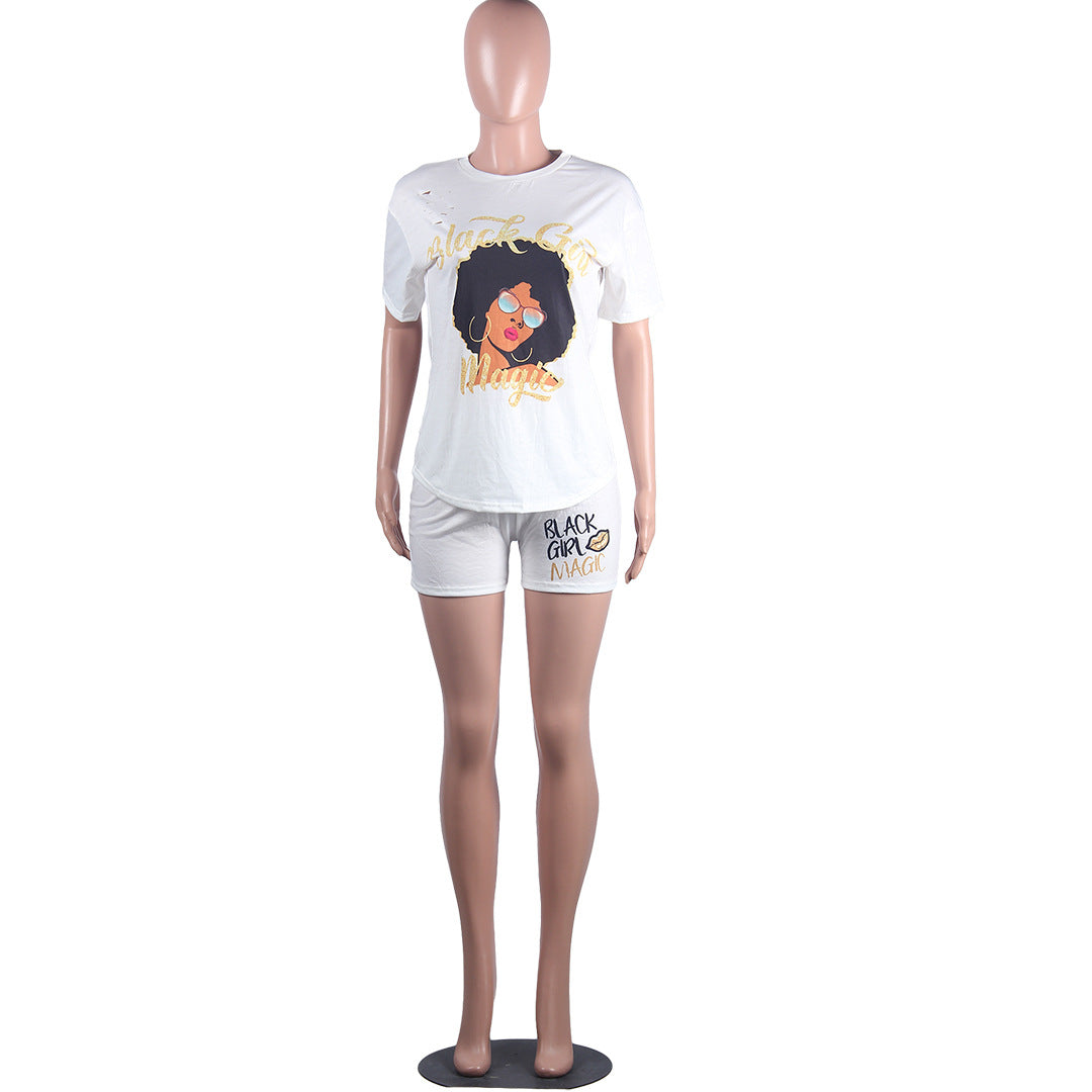 Printed Sports T-Shirt And Cycle Shorts Set XD21
