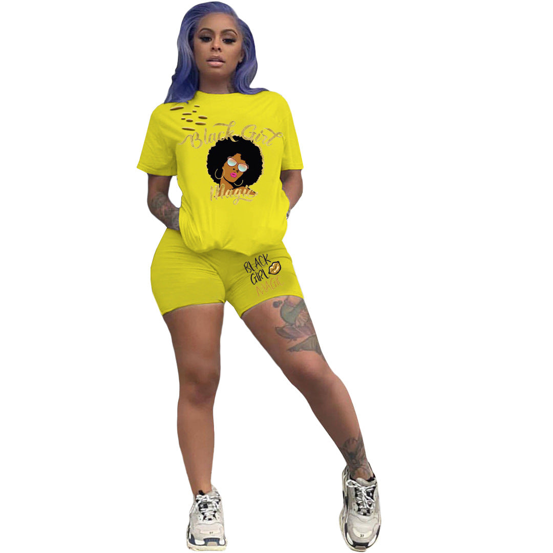 Printed Sports T-Shirt And Cycle Shorts Set XD21