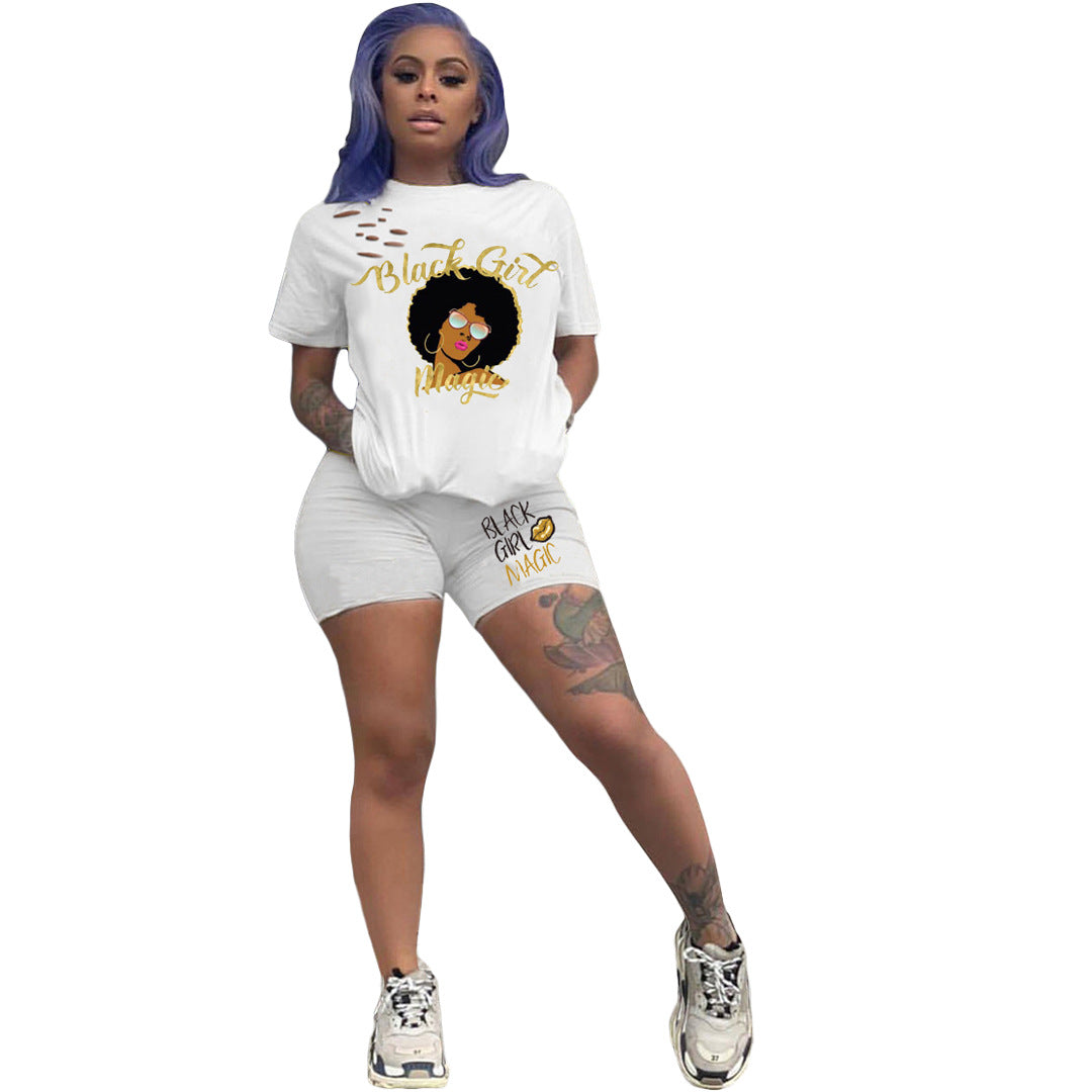 Printed Sports T-Shirt And Cycle Shorts Set XD21