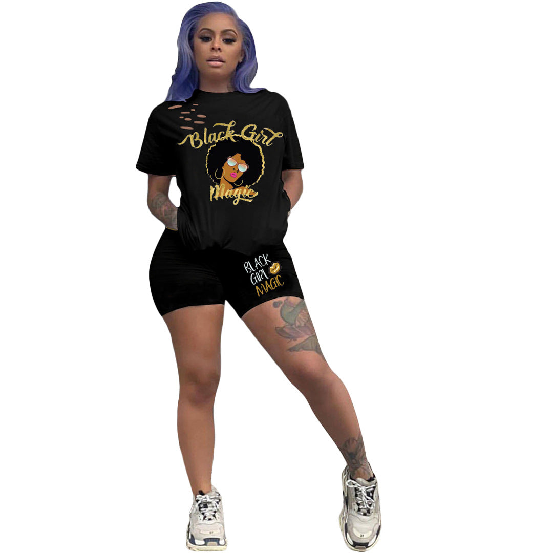 Printed Sports T-Shirt And Cycle Shorts Set XD21