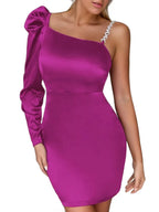 Puff Shoulder Long-Sleeved One-Shoulder Mini Dress XD21