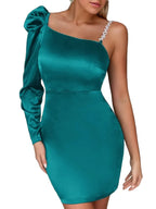 Puff Shoulder Long-Sleeved One-Shoulder Mini Dress XD21