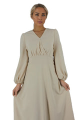 Puff Sleeve V Neck Maxi Dress Without Belt XD21