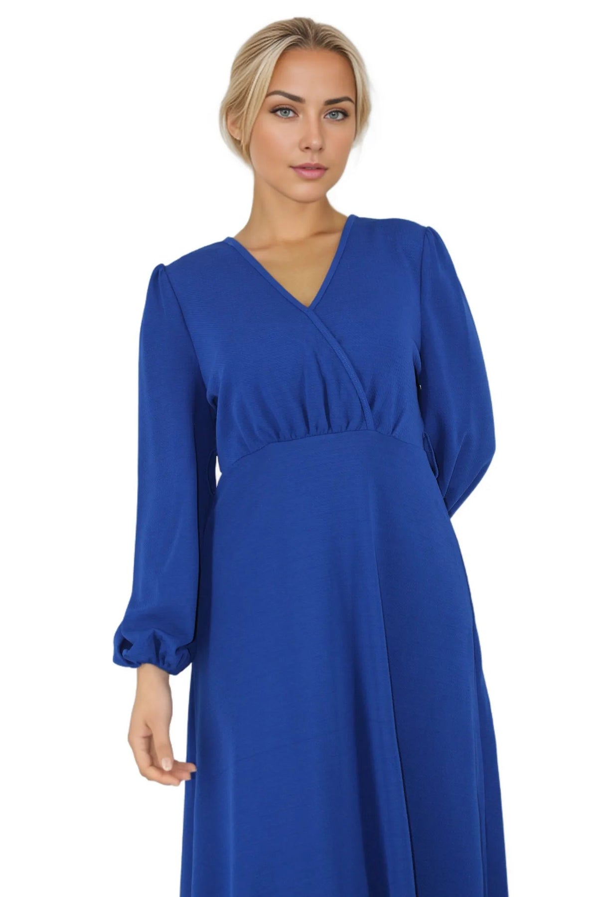 Puff Sleeve V Neck Maxi Dress Without Belt XD21