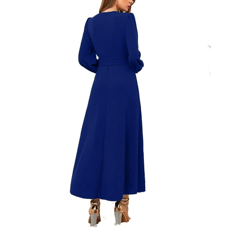 Puff Sleeve V Neck Maxi Dress Without Belt XD21