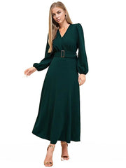 Puff Sleeve V Neck Maxi Dress Without Belt XD21