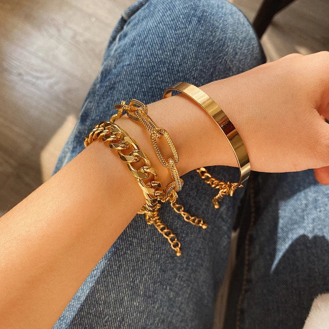 Punk Thick Link Chain Bracelet 3pc Set XD21
