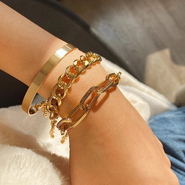 Punk Thick Link Chain Bracelet 3pc Set XD21